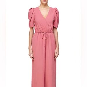 (A5) Dual Nature crinkle puff sleeve jumpsuit, Dust Rose,‎ Size Large, NWT